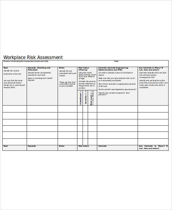 work place risk assessment form