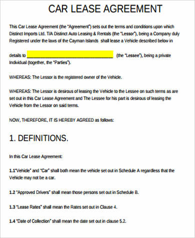 car lease agreement example