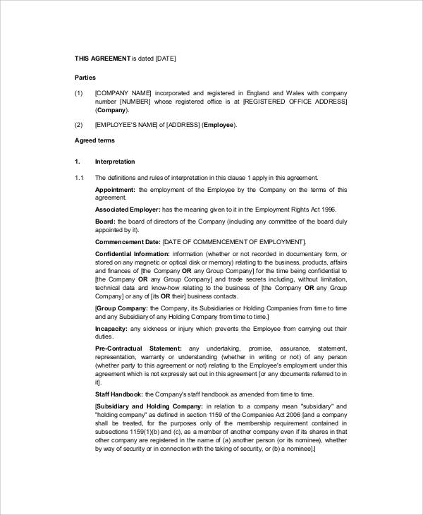 senior executive employment contract pdf