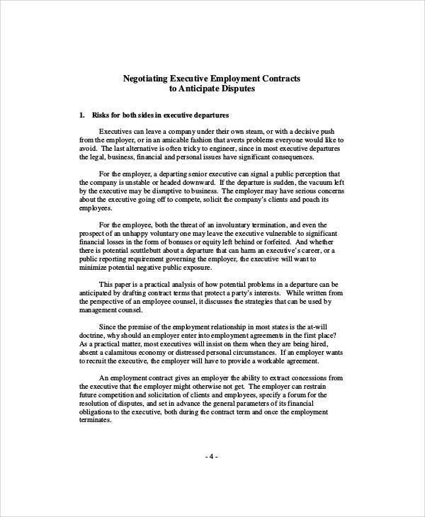 negotiating executive employment contract