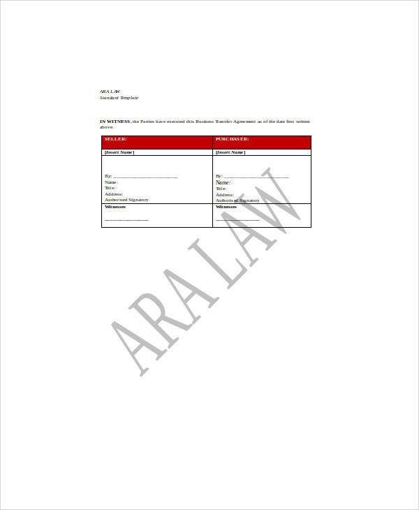 simple business transfer agreement doc