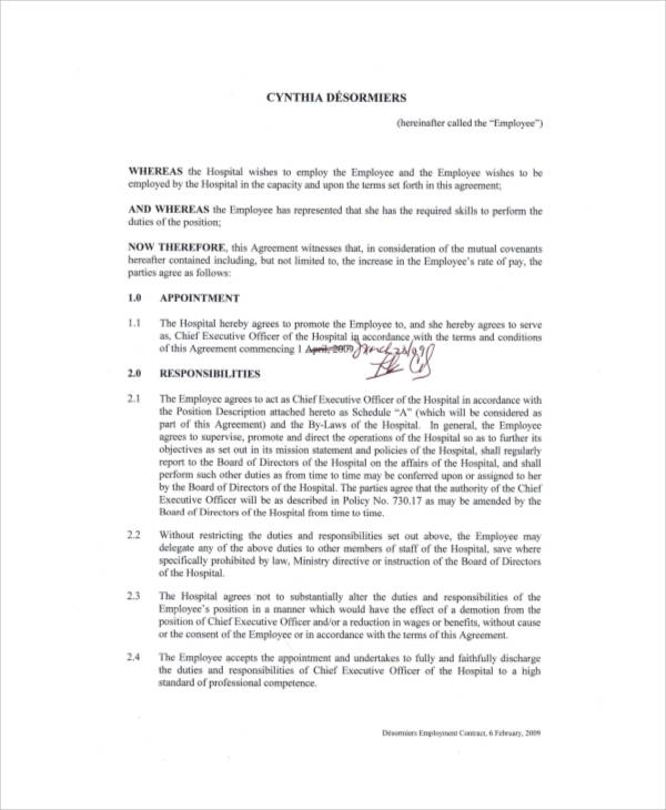 executive employment contract example