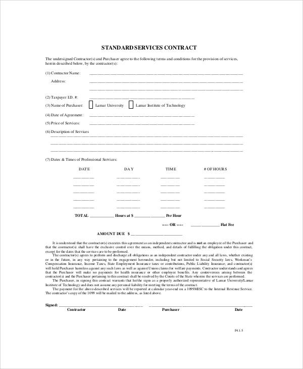 pdf contract employee Word, Service 13  Standard Contract Templates Docs