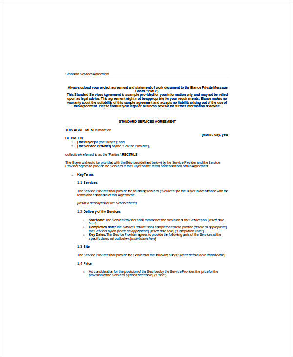 standard service contract agreement