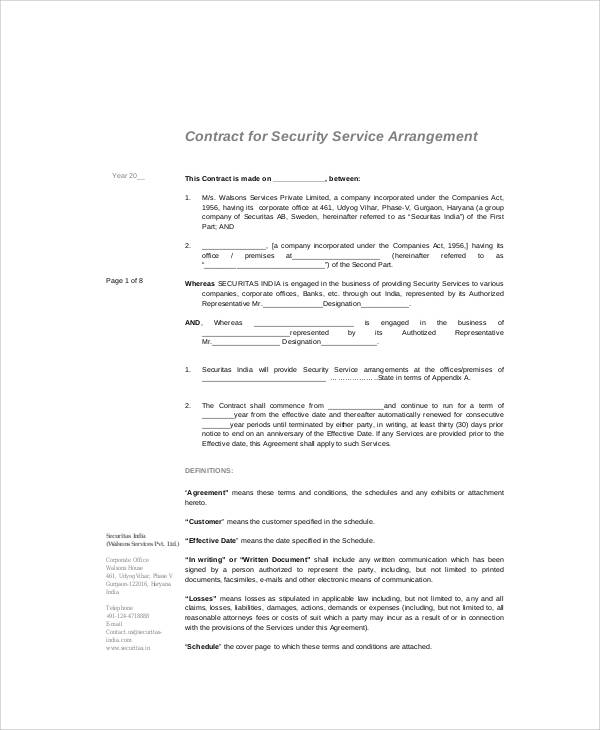 standard security service contract