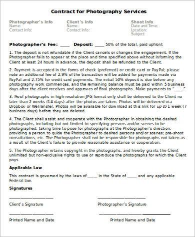 printable photography contract doc