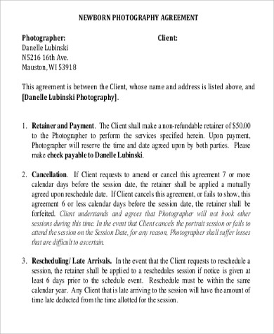 photographer client contract template