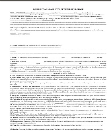 residential lease with option to purchase form pdf