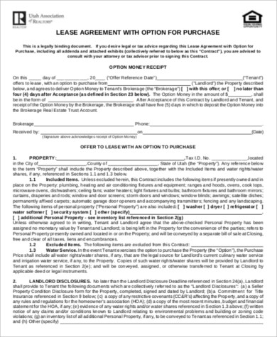 rent lease agreement with option for purchace contract 
