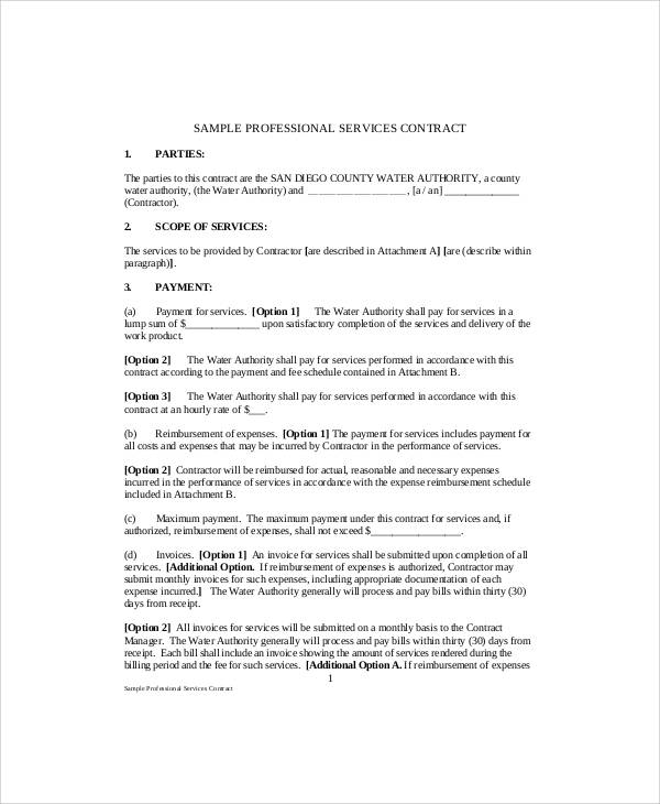 professtional service contract form