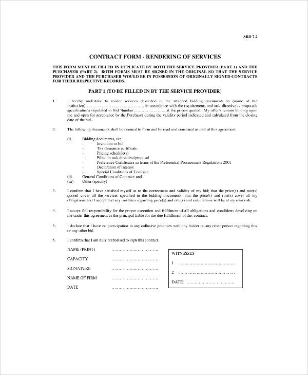 service agreement contract form