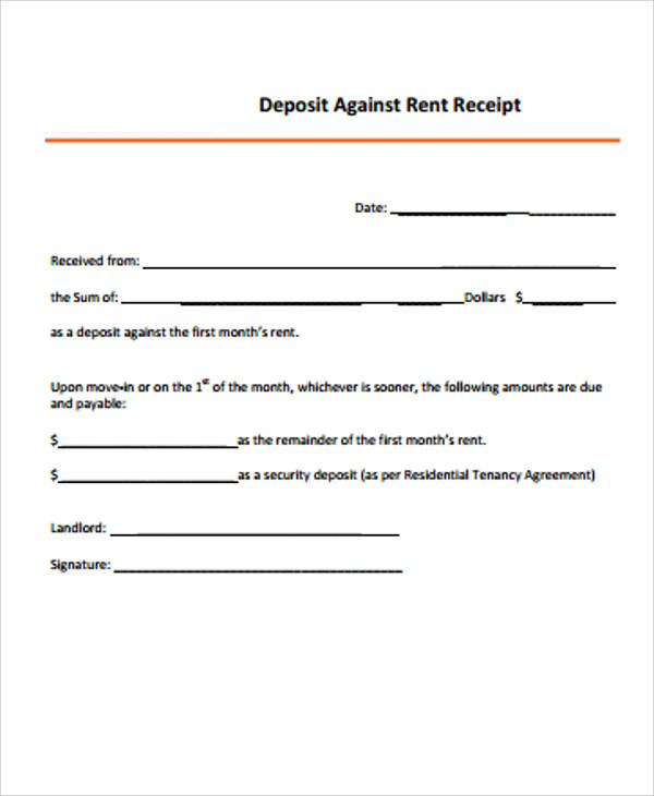 deposit against rent receipt