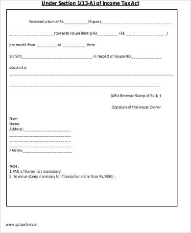 rent receipt form for income tax exemption