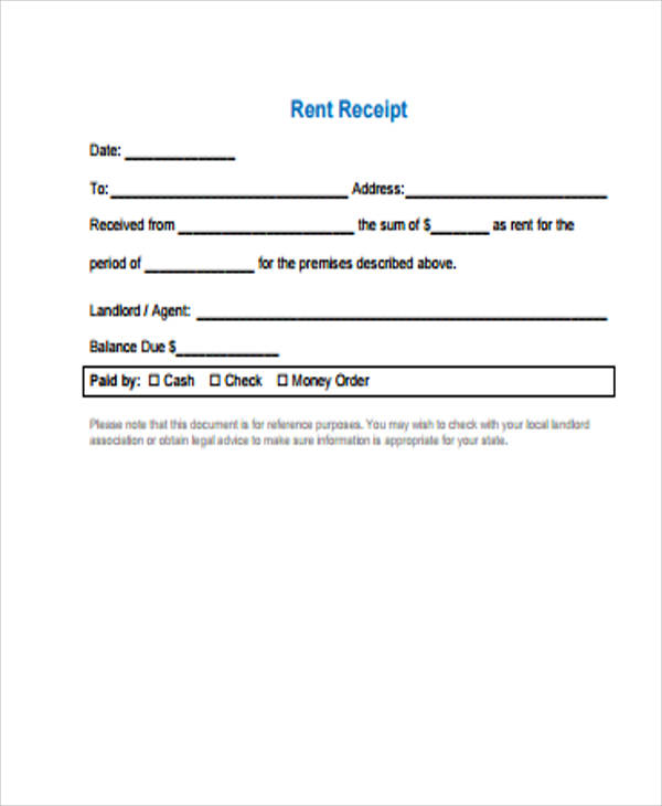 Free Printable Rent Receipt Forms 6100