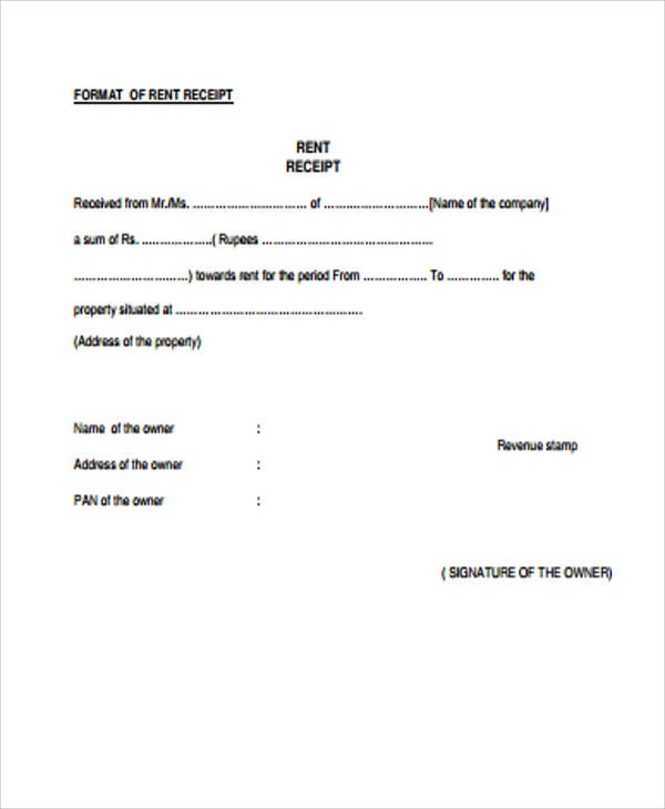 blank format for rent receipt example