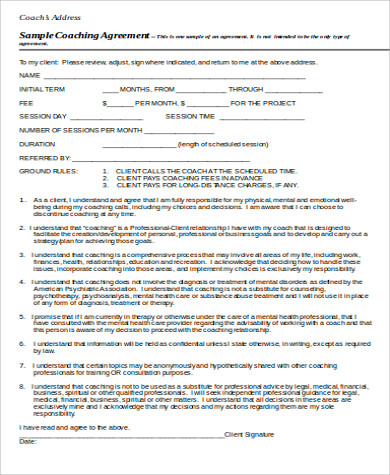 Business Coaching Agreement Template