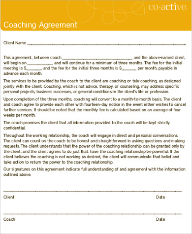 business coaching agreement contract
