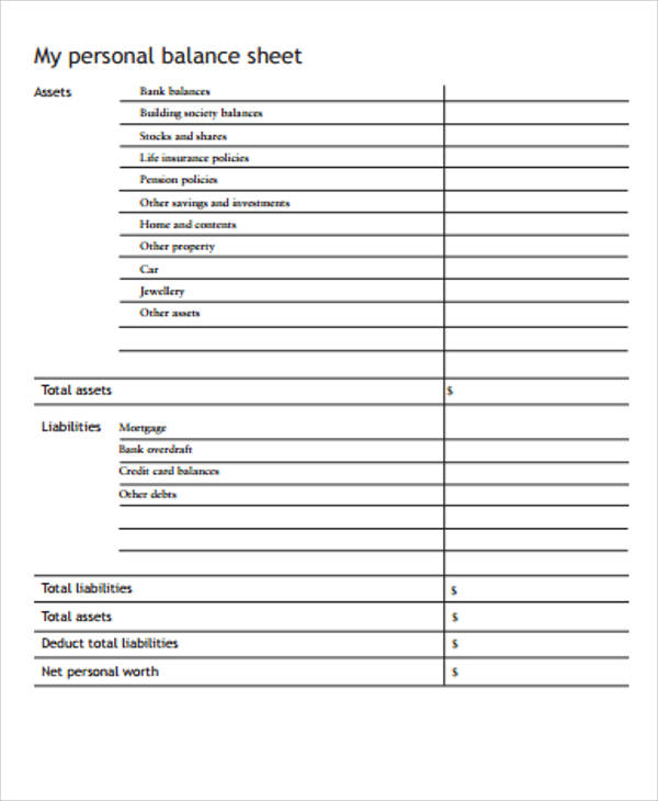 Printable Balance Sheet Form