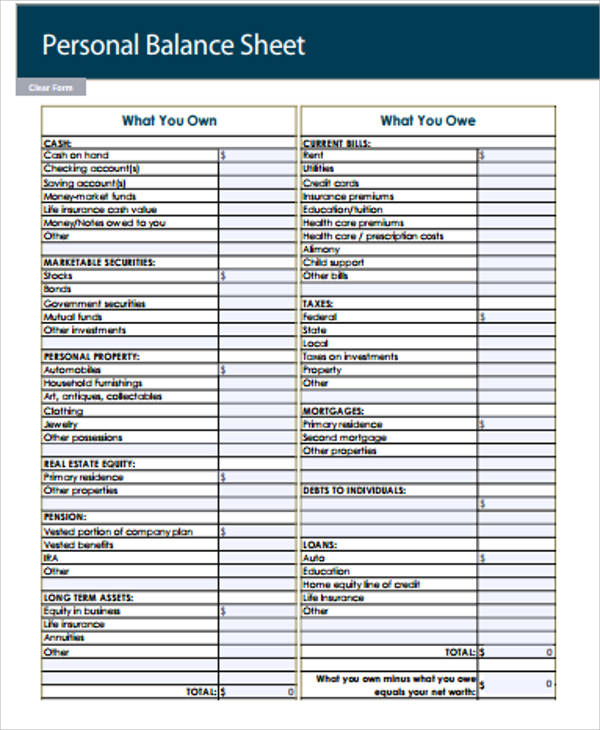 How To Do A Personal Balance Sheet