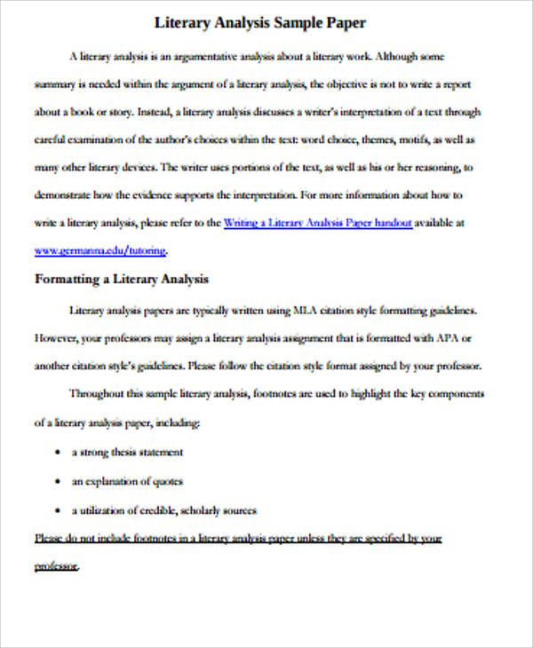 literary essay sample paper