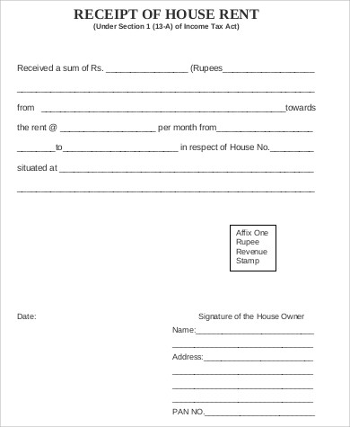 house rent receipt format india