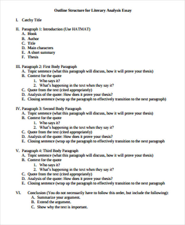 literacy essay analysis outline example