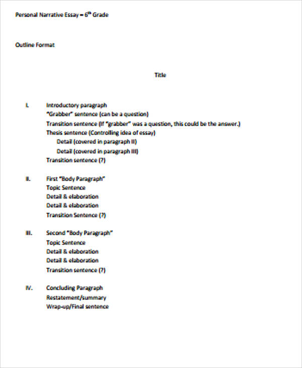 example of an outline for a narrative essay