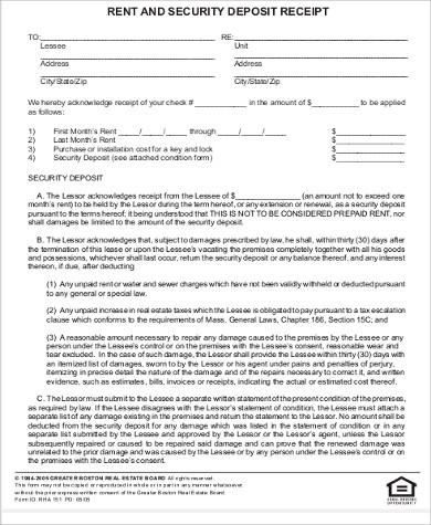 rent and security deposit receipt form pdf