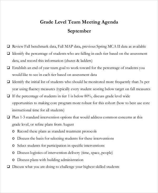 grade level team meeting agenda pdf