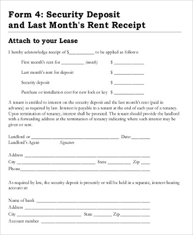 house rent deposit receipt sample