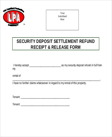 rent deposit refund receipt form 