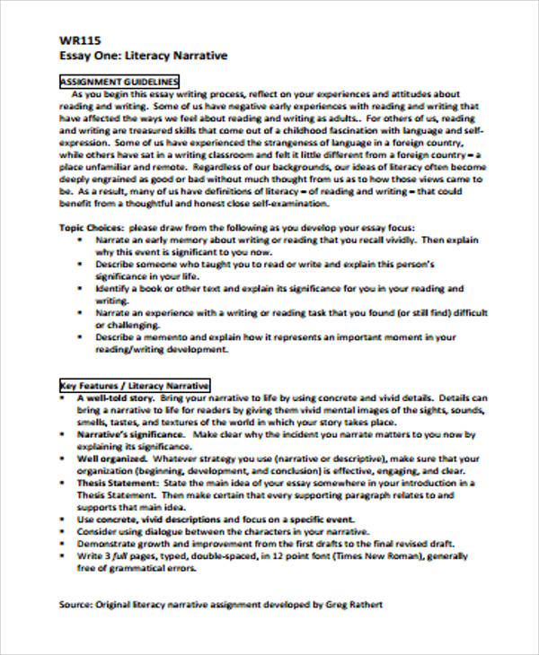 format of narrative essay pdf