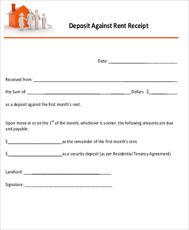deposit against rent receipt example1