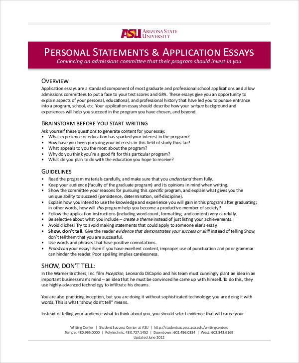 example essay of personal statement