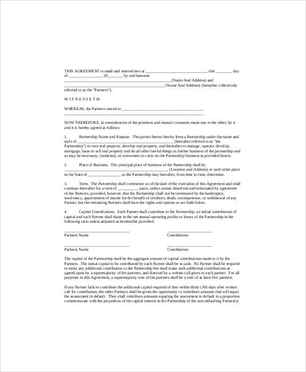 simple small business partnership agreement