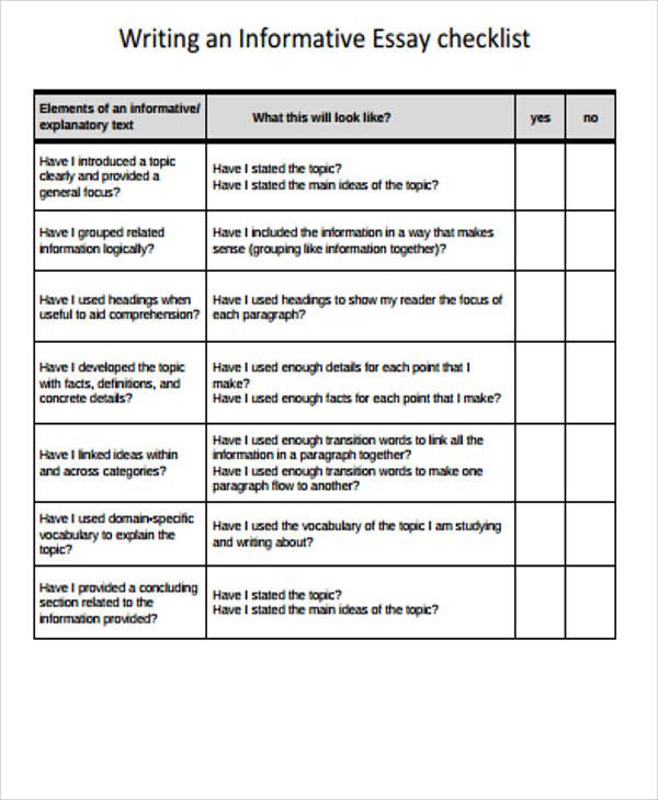 informative essay checklist