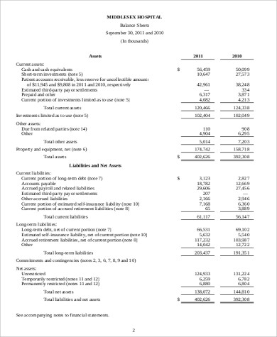 non profit hospital balance sheet example