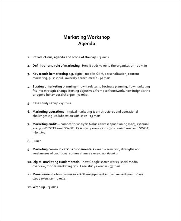 marketing workshop agenda