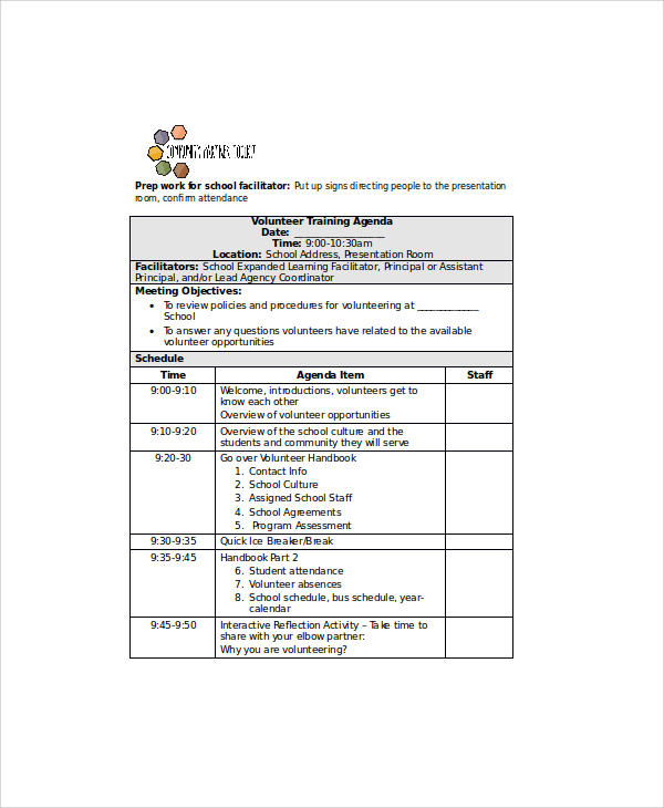 volunteer training agenda