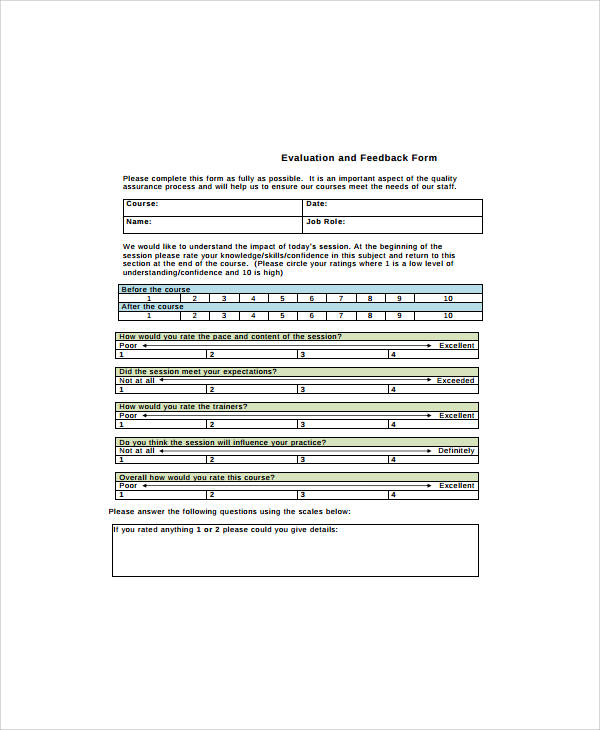 evaluation and feedback form