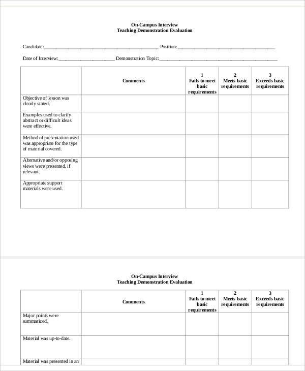 teaching demo evaluation form 