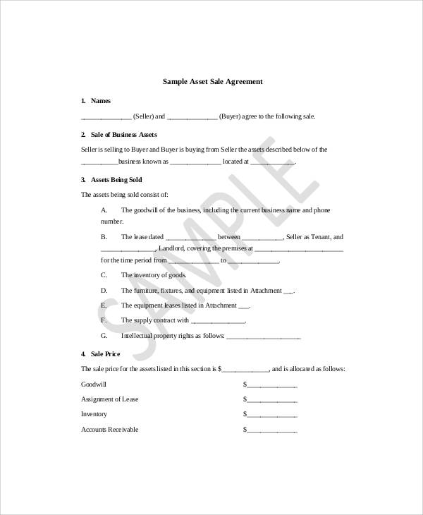 business asset sales agreement example
