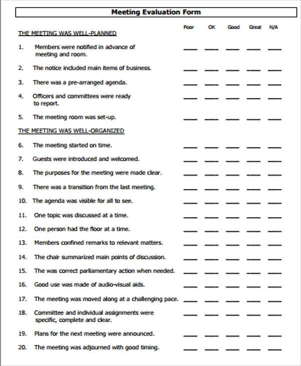 meeting evaluation form