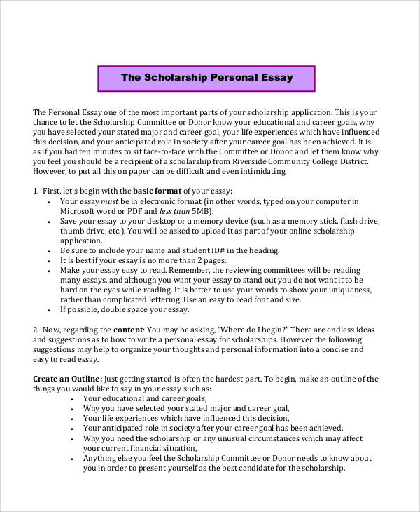 FREE 6+ Sample Scholarship Application Essay Templates in ...