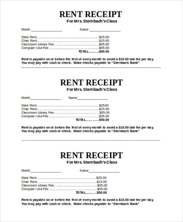 printable rent receipt sample