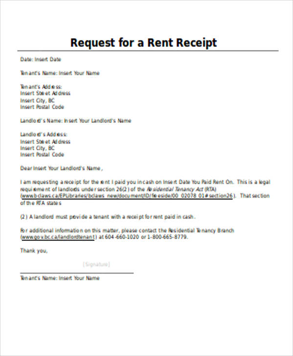 request for rent receipt word doc