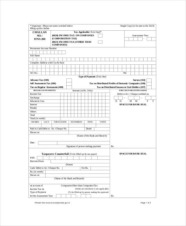 income tax advance payment receipt