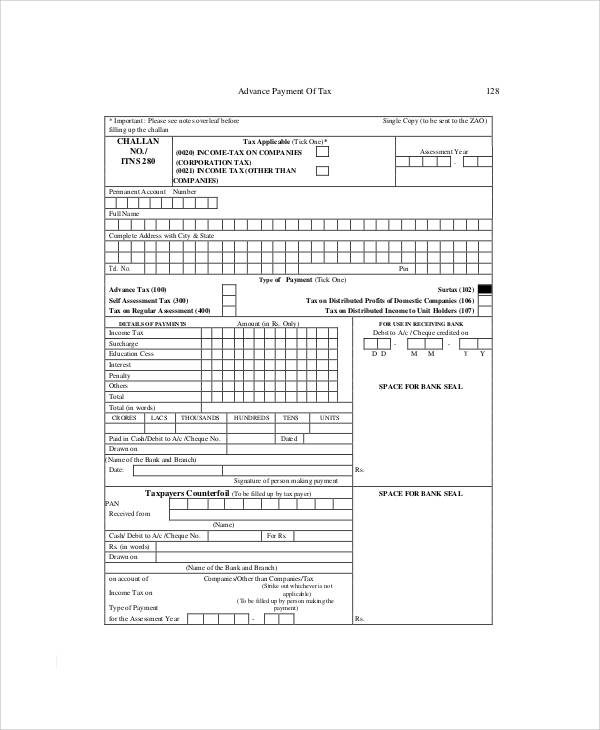 advance tax payment receipt