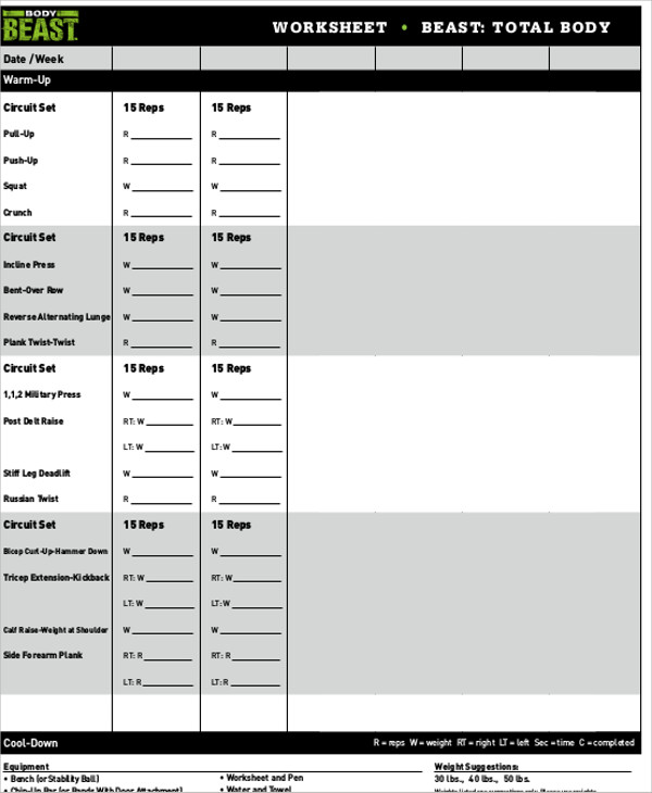 Body beast workout sheets excel xls