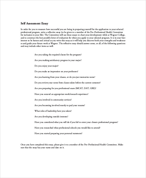 college self assessment essay